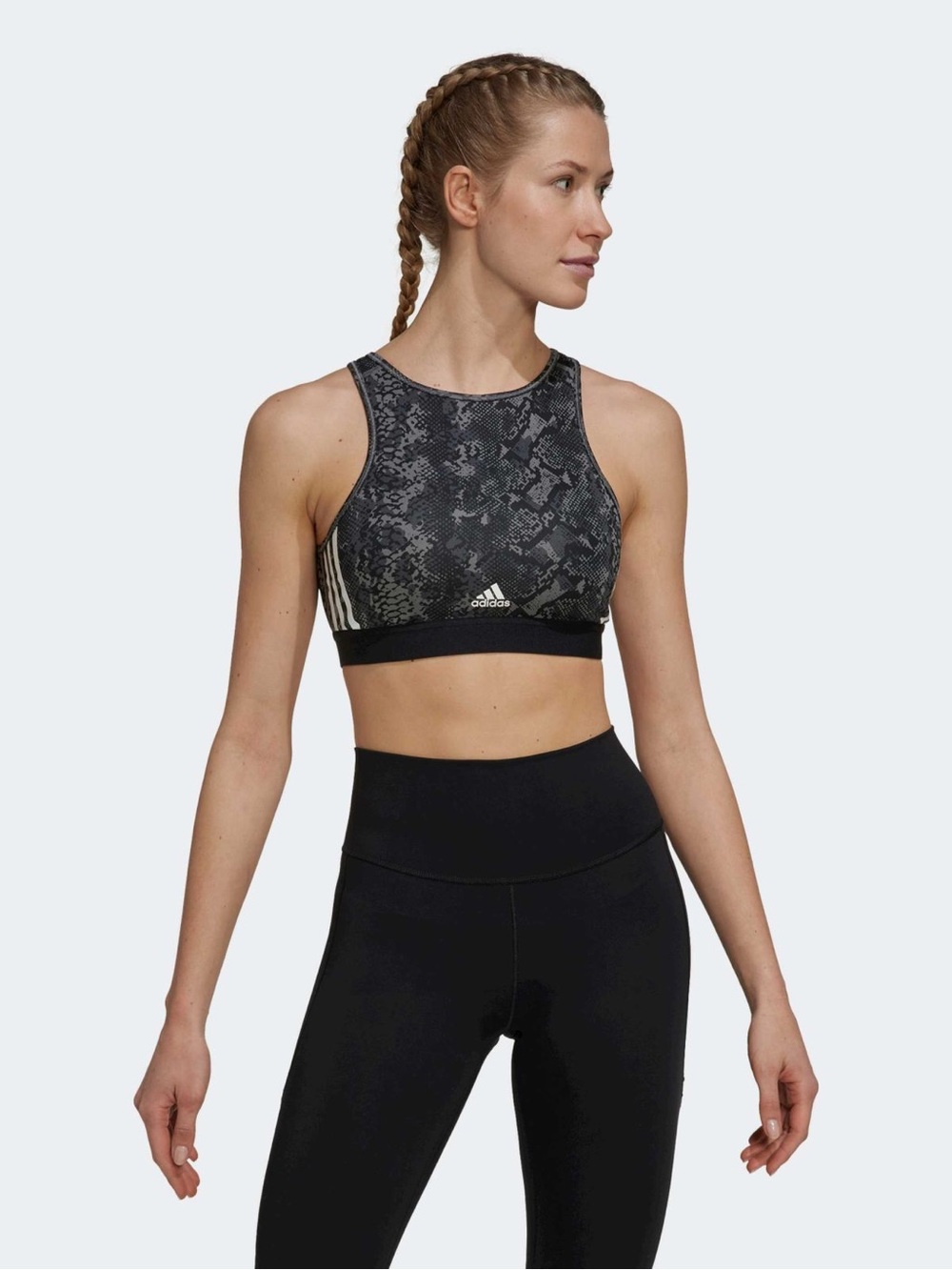 adidas Black Snake-Print High Neck Sports Bra